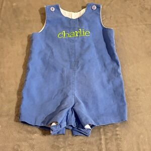 Mulberry St. Jon Jon Romper Kids 18M Blue Charlie Embroidered